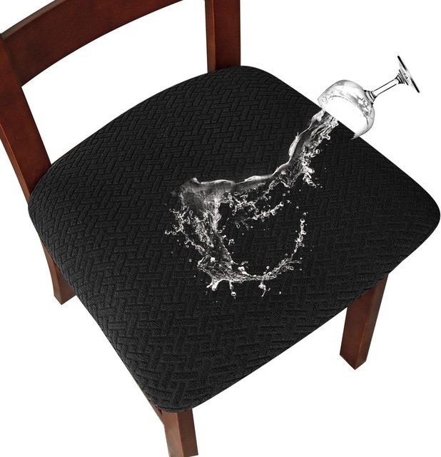 Wasserdichter und schmutzabweisender Sitzkissenbezug für Esszimmerstühle in Schwarz, elastisch und pflegeleicht - Bild 1
