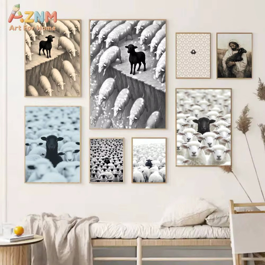 Kayou Kunstgemälde Schwarzes Schaf als moderner Papierdruck für deine Wanddekoration - Bild 2