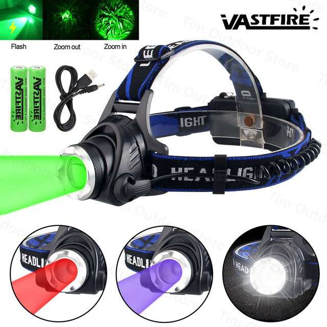 VASTFIRE Taktische LED Stirnlampe mit RGB-Licht in Schwarz, zoombar und USB-aufladbar - Bild 1