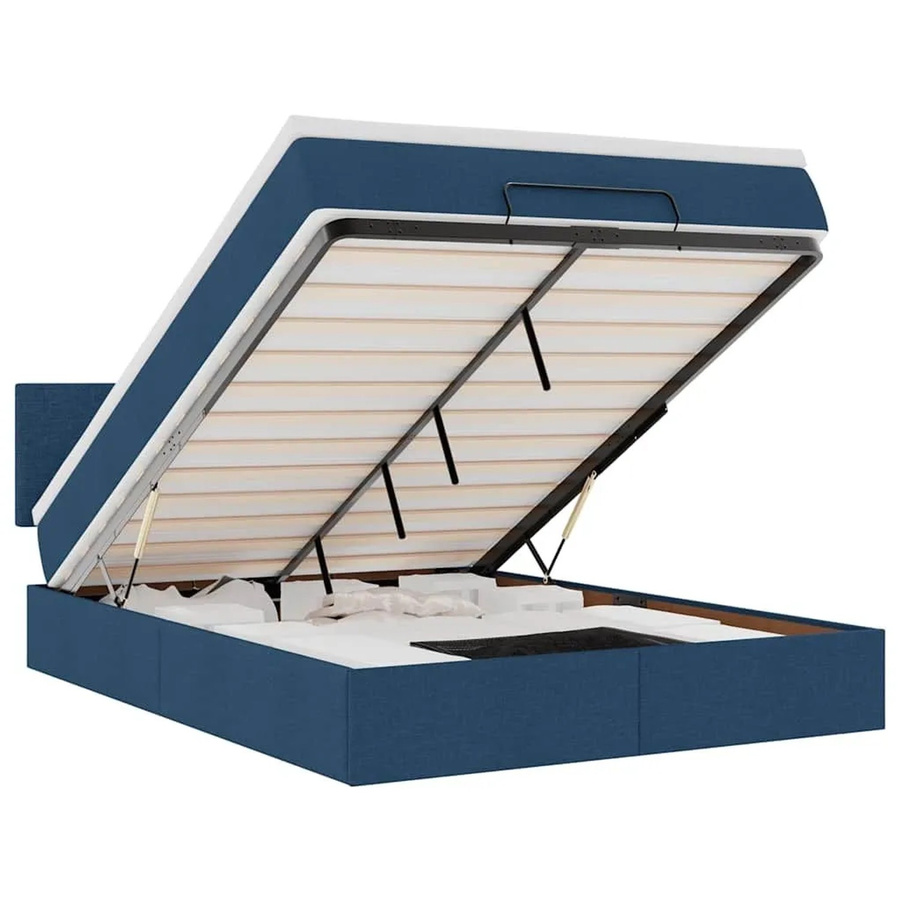 vidaXL Ottoman-Bett mit Matratze in Blau und Weiß, modernes Polsterbett mit Lift-up-Funktion, B/T/H: 140 x 200 x 42 cm (Matratze) bzw. Gesamthöhe 144 cm - Bild 2