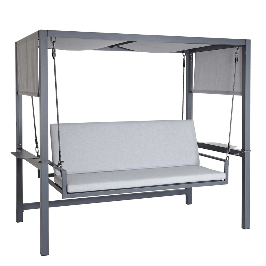 MCW Alu-Hollywoodschaukel L47 mit Liegefunktion und Sonnendach, Farbe Grau, B/T/H: 195 x 260 x 131 cm - Bild 2