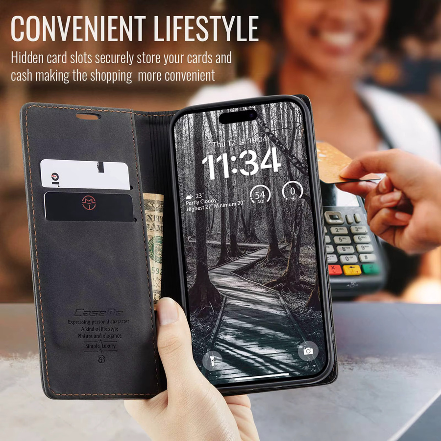 Business Leder Flip Wallet Handyhülle für Apple iPhone 17 Pro Max, 17 Pro und 17 Air in Schwarz mit magnetischem Folio und Kartensteckplätzen - Bild 5