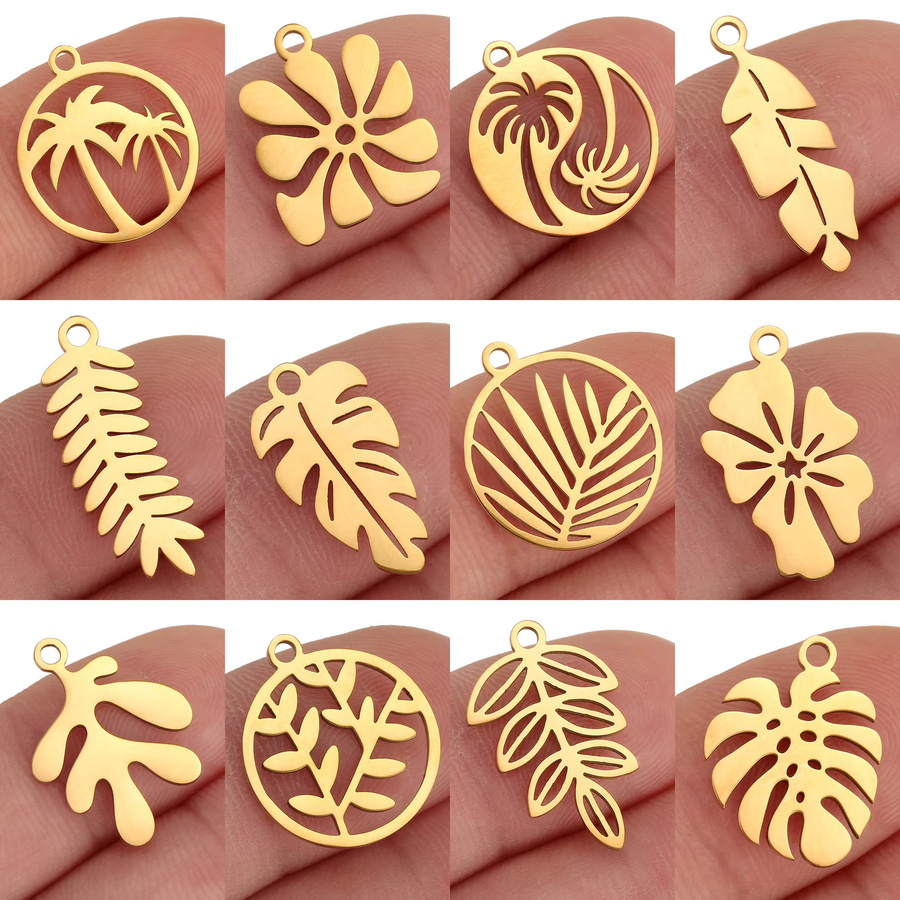 5 Stück Baumblatt Charms Edelstahl, Gold, Unisex - Bild 2