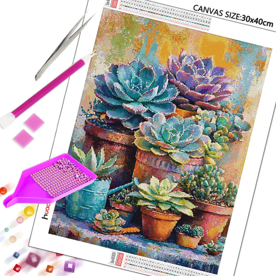 Huacan Diamantmalerei Set mit Blumenvase und Pflanzen als 5D Diamant Mosaik Wanddekoration in Multicolour, B/H: 20 x 30 cm - Bild 2
