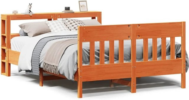 vidaXL Massivholzbett aus Kiefernholz in Wachsbraun, rustikales Bett ohne Matratze, B/T/H: 140 x 190 x 82 cm - Bild 1