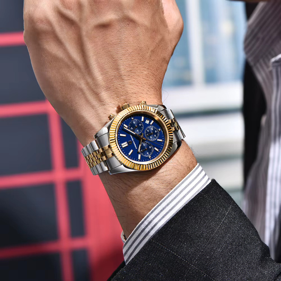 PAGANI DESIGN Armbanduhr, Quarz, Edelstahl, 40 mm, Herren, Blau, Gold - Bild 6