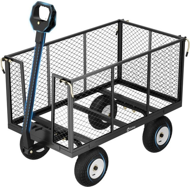 Sekey Garten Plattformwagen mit Vollgummi-Luftreifen und abnehmbaren Seitenteilen, Schwarz, Tragkraft 550 kg - Bild 1