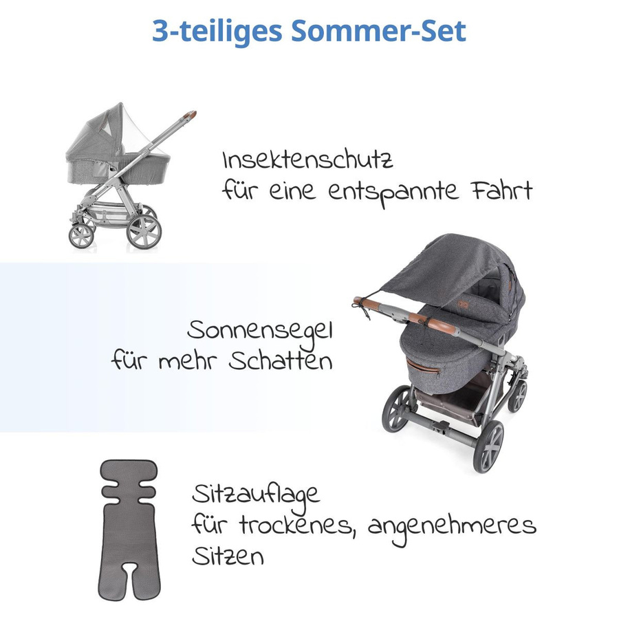 Zamboo 3-teiliges Komfort- und Schutz-Set für Buggy mit Insektenschutz in Grau - Bild 2