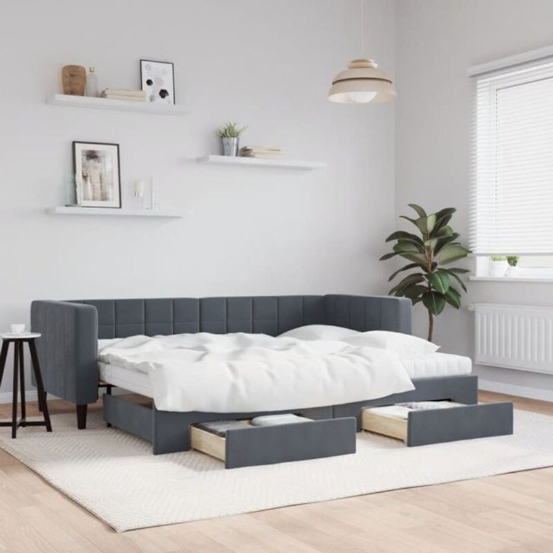 Ausziehbares Funktionsbett vidaxl mit Schubladen aus Samt und Metall in Anthrazit Grau, B/T/H: 80 x 200 cm - Bild 1