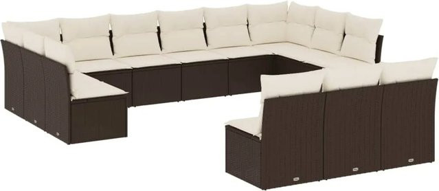 vidaXL 13-teilige Garten-Sofagarnitur aus braunem Poly-Rattan mit cremeweißen Kissen und Stauraum - Bild 1