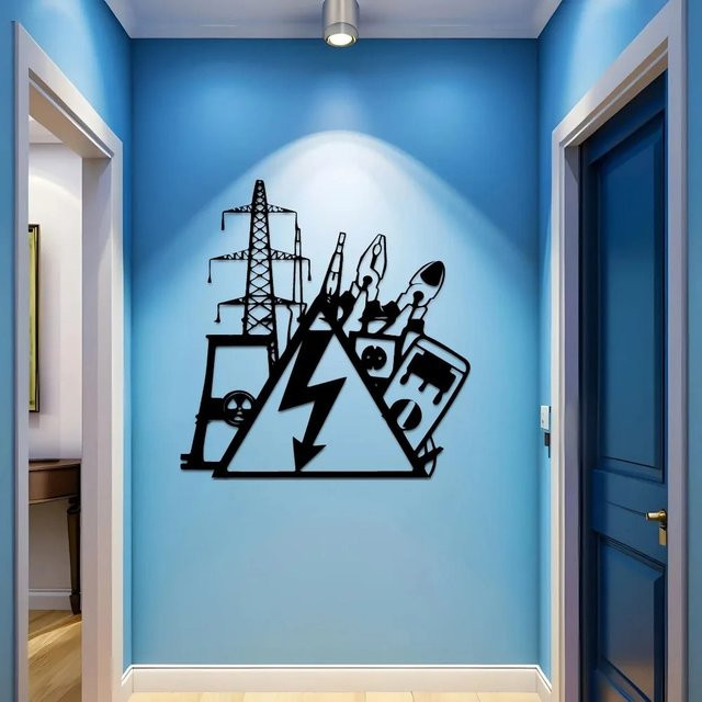 CIFBUY Wandkunst aus Metall in Schwarz, Industrielle abstrakte Laserschnitt-Dekoration für Zuhause und Büro, Durchmesser: 60,96 cm - Bild 1