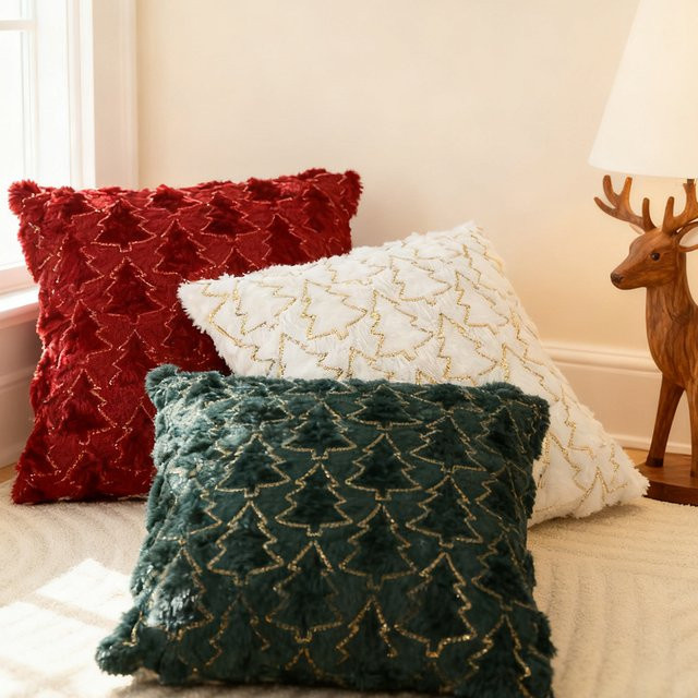 BUYNOW Kissenbezug aus Samt mit Gold-Pailletten-Stickerei für Sofa und Bett in Rot, Grün oder Weiß - Bild 1