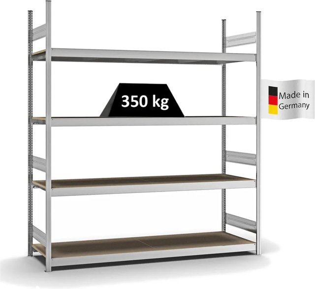 PROREGAL Weitspannregal Stecksystem T-Profil in Silber, verzinkt, mit 4 Ebenen Spanplatten, H x B x T: 250 x 225 x 60 cm - Bild 1