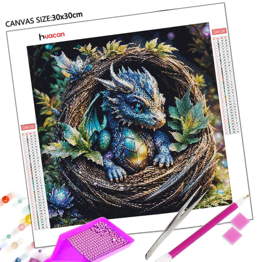Huacan Diamond Painting Set, Drachen-Wald-Motiv, Diamant-Stickerei - Bild 2