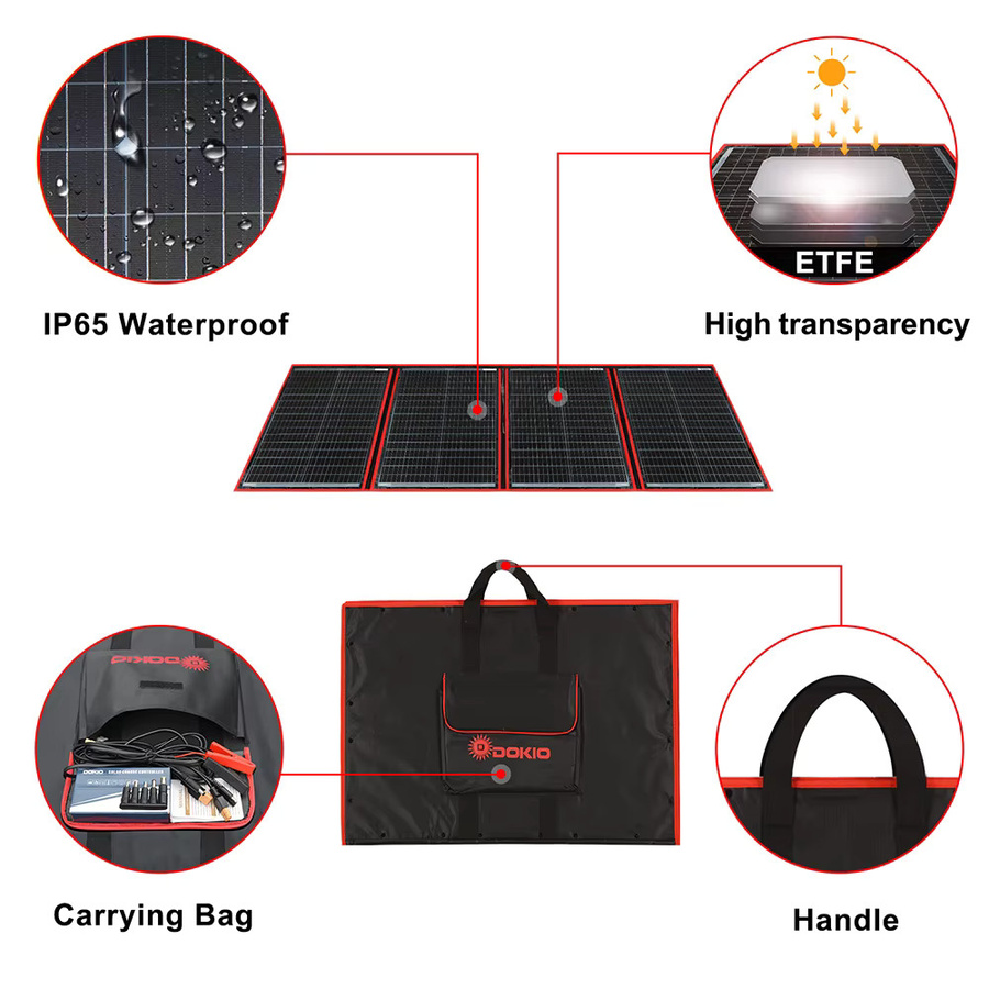 Dokio-Anaka Tragbares faltbares Solarpanel mit 12V-Controller in Schwarz - Bild 4