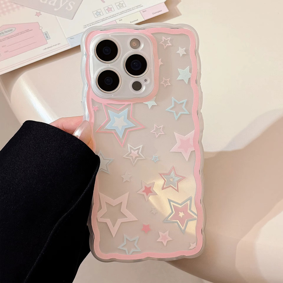 MUQGEW Handyhülle mit koreanischem Graffiti und bunten Sternen in Wellenkante, transparent, stoßfeste Schutzhülle für iPhone 16 15 14 13 12 Pro Max 11 - Bild 2
