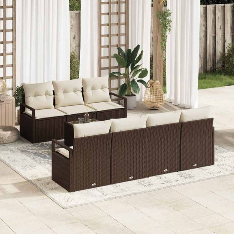 Vidaxl Polyrattan Garten-Sofa-Set mit 8 Kissen in Braun und Creme, modulares Loungemöbel-Set, B/T/H: 55 x 55 x 37 cm - Bild 1