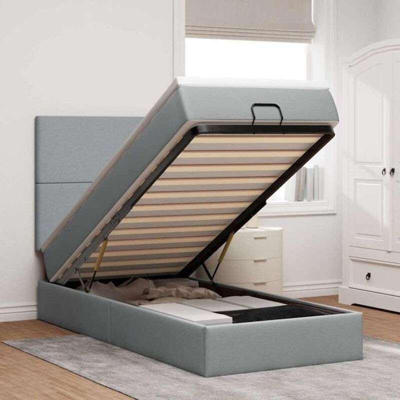vidaxl Ottoman Polsterbett mit Matratze in Hellgrau, B/T/H: 90 x 200 cm - Bild 1