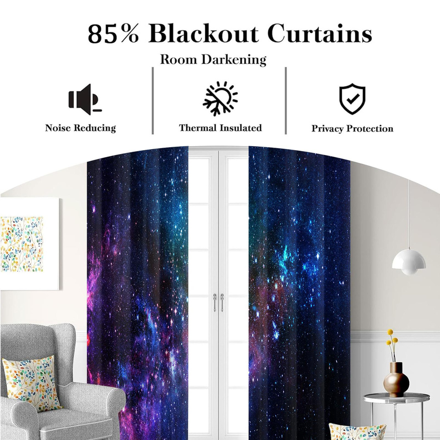 Verdunkelungsvorhang mit Galaxie und Sternenhimmel Motiv in Multicolor, Breite: 100 cm, Höhe: 70 cm - Bild 2