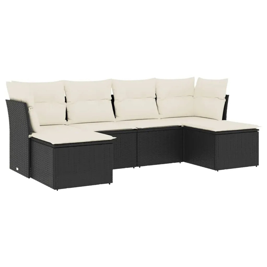 vidaXL 6-teilige Garten-Sofagarnitur in L-Form aus Polyrattan mit Kissen in Schwarz - Bild 2