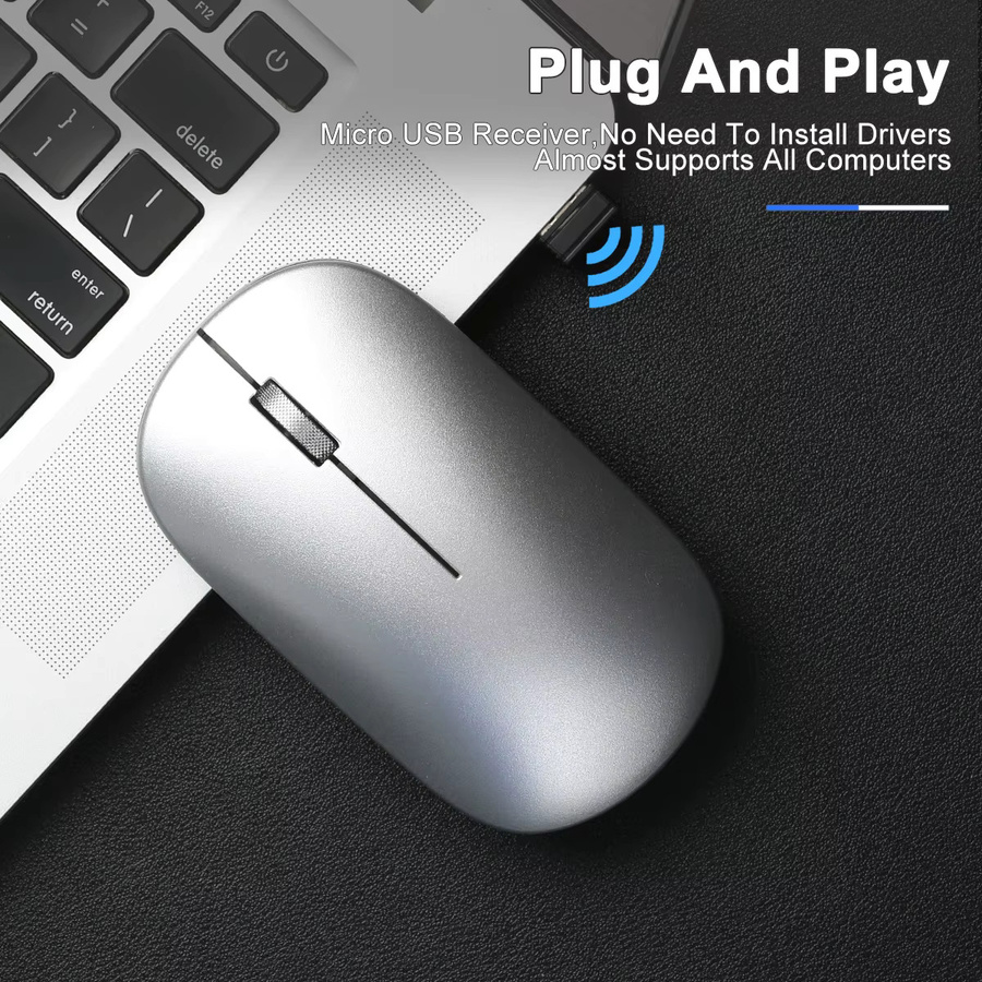 Congdi Kabellose 2,4 GHz Maus in Silber, ergonomisch und geräuschlos für Laptop, Büro und Gaming - Bild 2
