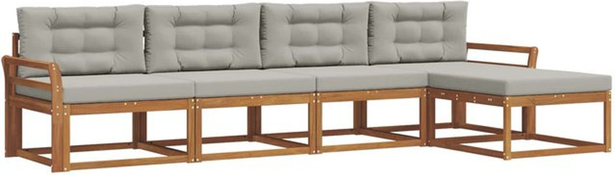vidaXL Outdoor-Sofagarnitur aus Akazien-Massivholz mit 5-teiligem Set und Kissen in Natur und Hellgrau - Bild 1