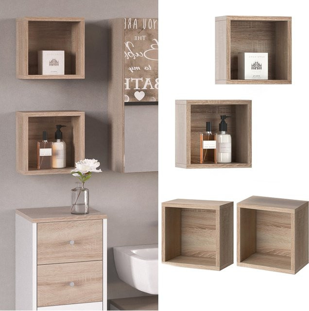 Vicco Badregal Senyo Wandregal 2er Set in Eiche Sonoma, skandinavischer Stil, B/T/H: 25 x 25 x 15 cm - Bild 3