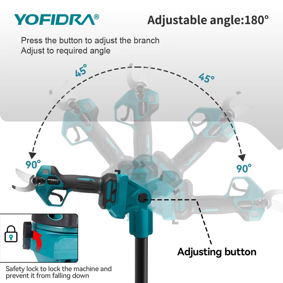 YOFIDRA 3-in-1 Bürstenlose Elektrische Kettensäge mit Teleskopstange als Hochastsäge und Astschere in Blau für Makita 21V Akku - Bild 4