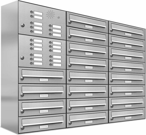 AL Briefkasten-System für 20 Parteien zur Aufputzmontage, Farbe: Silber, B/H/T: 153,139 x 92,0 x 27,5 cm - Bild 1