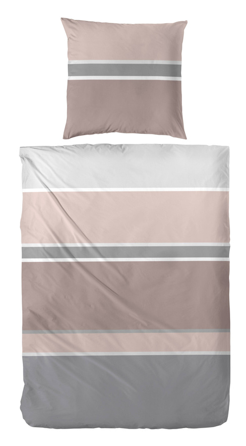 Primera Mako-Satin Bettwäsche aus Baumwolle mit Streifen in Sand und Grau, B/H: 155 x 220 cm und 80 x 80 cm - Bild 1