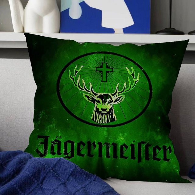 Jagermeister Kissenbezug mit Blechschild-Design in Grün, quadratisch, B/H: 18 x 18 cm - Bild 1