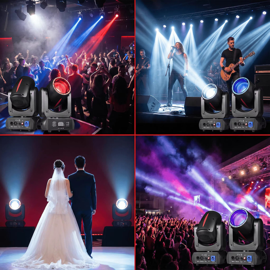HYULIGHTS Mini LED Moving Head Bühnenbeleuchtung mit 180W, Beam, 3D-Spot und Halo-Effekt, 8 Farben, 8 Gobos und 18 rotierenden Prismen in Schwarz - Bild 3