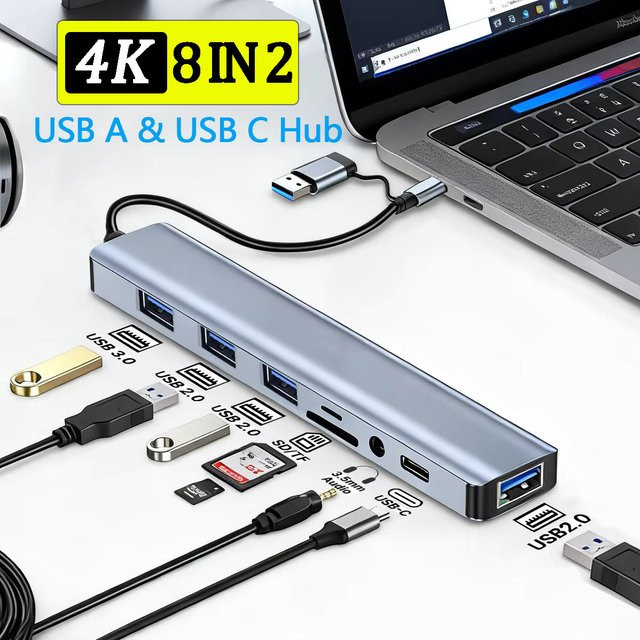 Xiaomi 8-in-2 USB-C-Hub-Expander Multiport-Adapter in Silber mit USB 3.0 und schneller Datenübertragung - Bild 1
