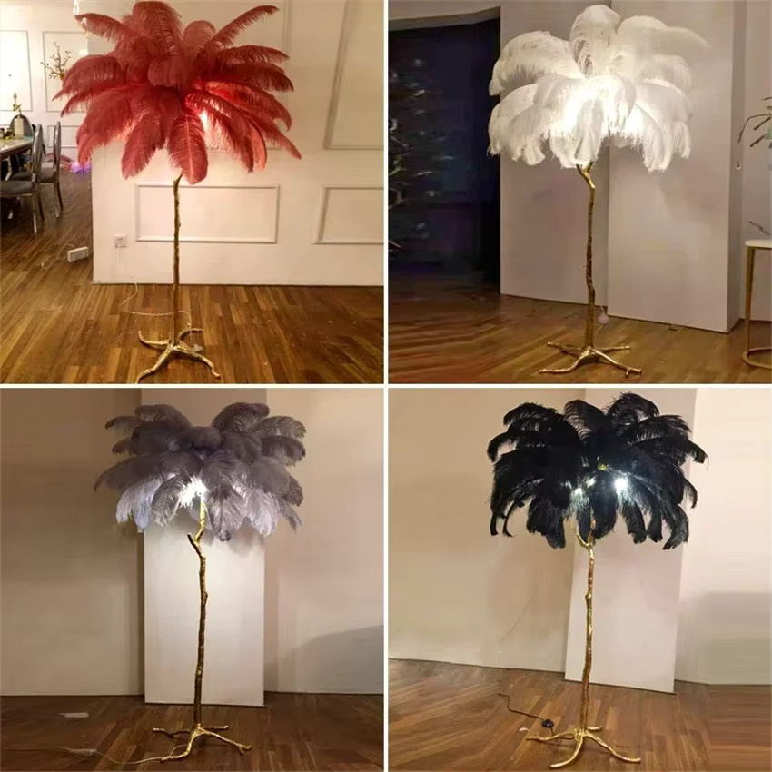 YongYing Lumin Moderne LED-Straußenfeder-Stehlampe in Gold/Messing und Weiß für dein Wohnzimmer - Bild 4