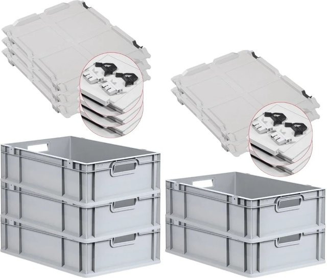 PROREGAL SuperSparSet 5x Eurobox NextGen Grip mit Scharnierdeckel und schwarzen Schiebeschnappverschlüssen, Grau, H x B x T: 17 x 40 x 60 cm, 34 Liter - Bild 1