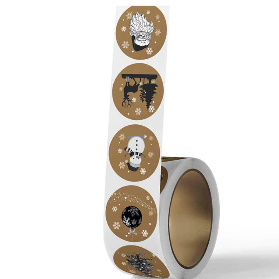TYFYO Kraftpapier Weihnachtsaufkleber in Braun, 500 Stück Rolle für Geschenkboxen und Karten, Durchmesser: 2,54 cm - Bild 2