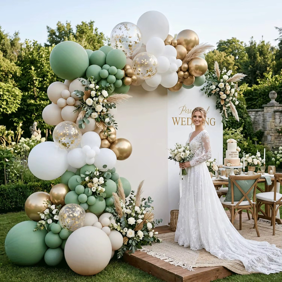 LQVYI 151-teiliges Latex-Ballon Girlanden-Set in Avocado-Grün, Weiß, Sand und Gold mit Konfetti für Geburtstag, Hochzeit oder Abschlussfeier - Bild 4