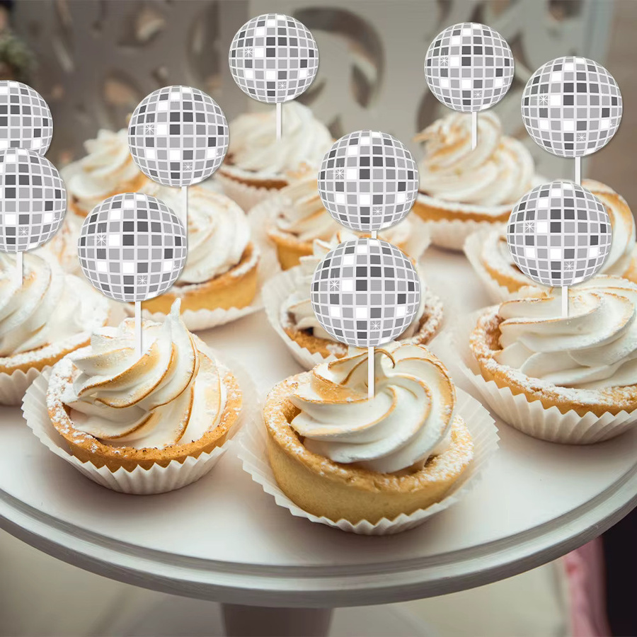 WEIGAO Disco-Kugel-Kuchenaufsätze in Silber, 12 Stück, glitzernde Spiegel-Kugel-Picks für Party-Dekorationen im Retro-Stil - Bild 2