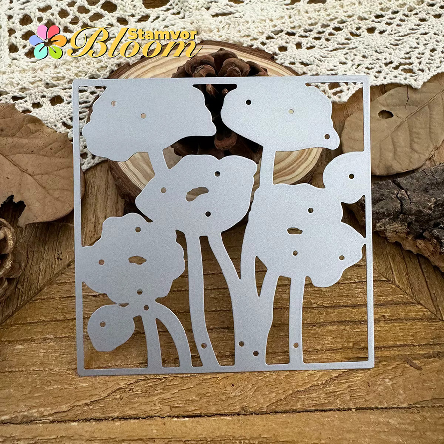 Metall-Stanzform Mohnblumen quadratisch silber für Scrapbooking und dekorative Prägung - Bild 3