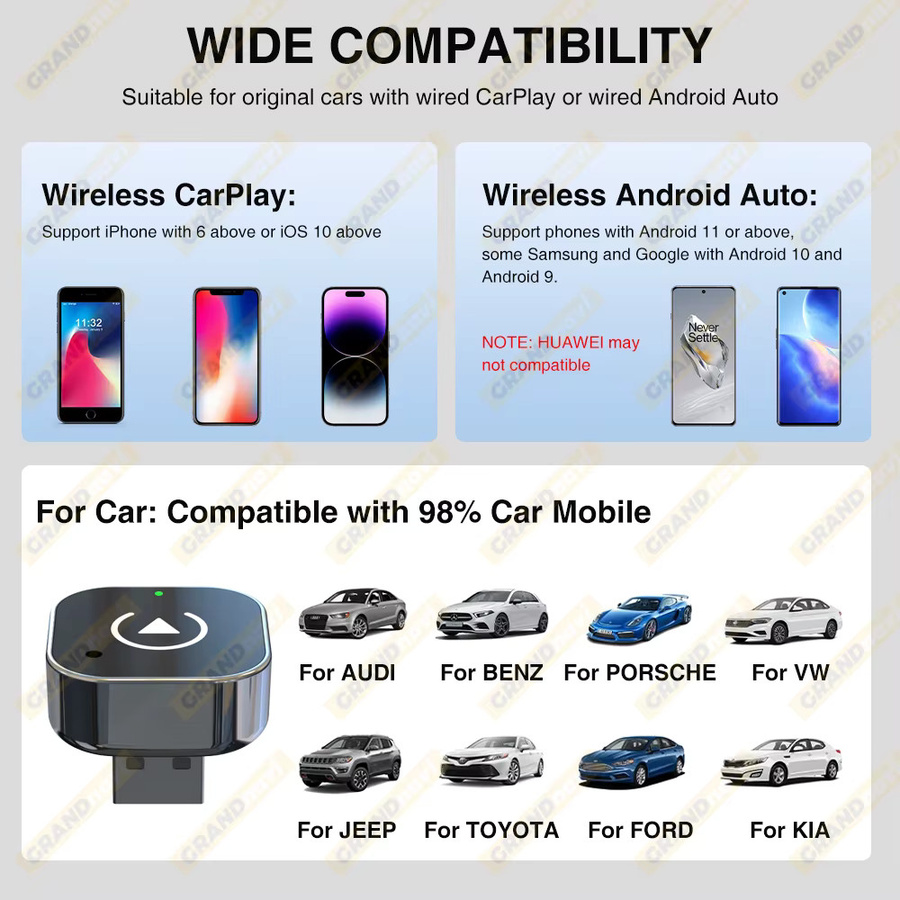 Grandnavi 2in1 Wireless CarPlay und Android Auto Adapter für OEM-Autoradios, Schwarz, USB Plug and Play mit Bluetooth - Bild 4