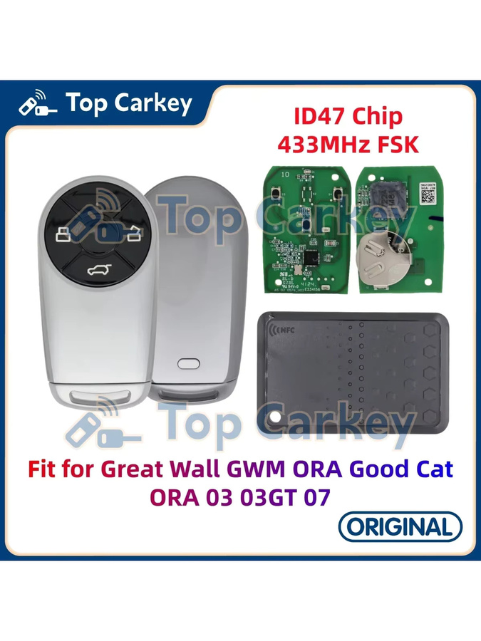 TopCarkey Originaler intelligenter Fernschlüssel mit ID47-Chip, 433 MHz, Farbe: Schwarz, für GWM ORA Good Cat, ORA 03, 03GT, 07 - Bild 4