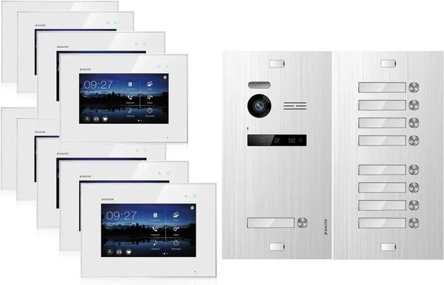 Balter EVO Video-Türsprechanlage für 9 Familienhäuser mit 9x 7 Zoll Monitoren in Silber-Weiß - Bild 1