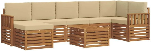 vidaXL Sofagarnitur 8-teilig aus Massivholz Akazie in Natur und Beige mit L-Form und Polsterung - Bild 1