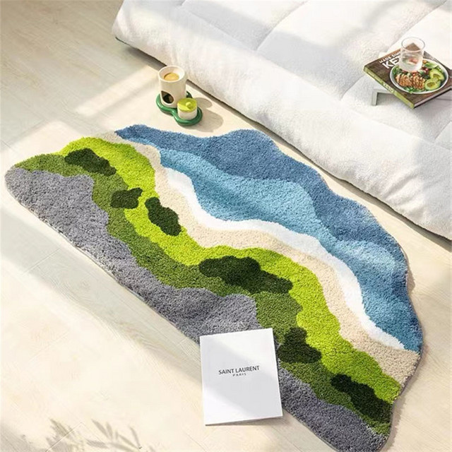 Nordic Green Moss Imitation Kaschmir Teppich in Grün, rutschfest und pflegeleicht, B/T: 90 x 60 cm - Bild 1