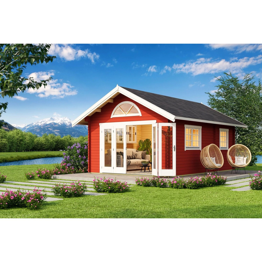 Lasita Blockbohlenhaus Caroline Maja Gartenhaus mit Satteldach in Rot, B/H/T: 489,9 x 330,6 x 675 cm - Bild 2