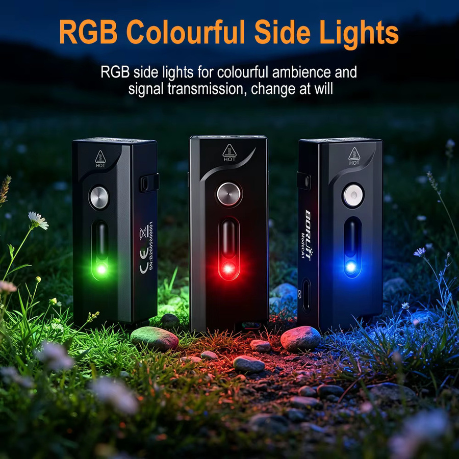BORUiT A1 LED-Schlüsselanhänger-Taschenlampe in Schwarz mit 580 Lumen, USB-aufladbar, mit Clip, Magnet und Kappenleuchte für Camping und Outdoor - Bild 2