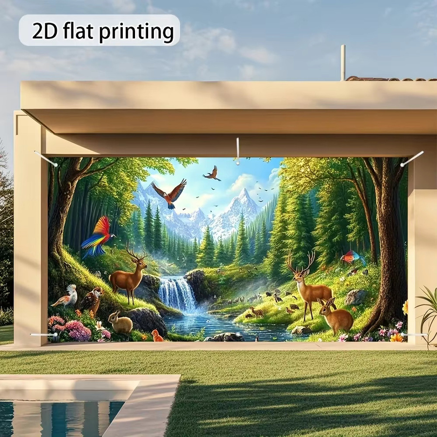 Fantasy Forest Animal Garagentor-Banner mit Hirsch, Vögeln und Schmetterlingen in Multicolour - Bild 2