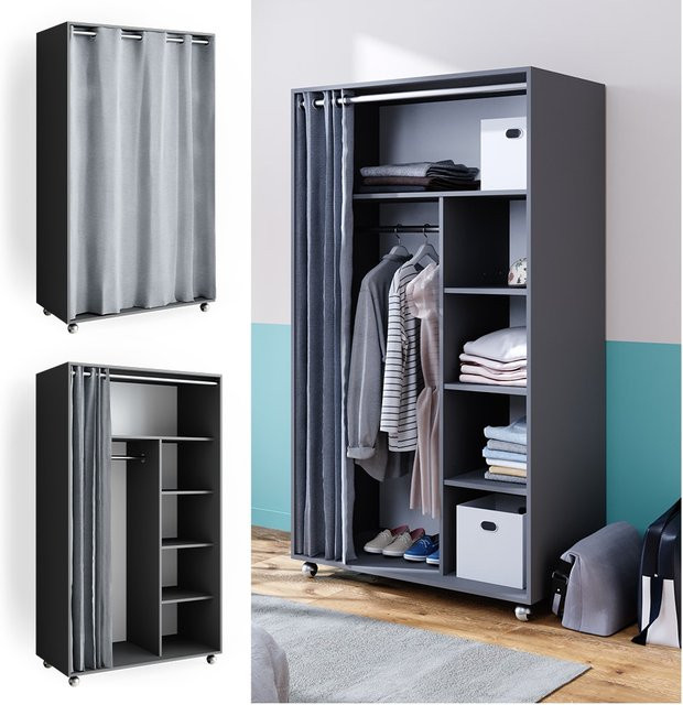 Vicco Mobiler Kleiderschrank Doros Garderobe Grau, B: 100 cm, H: 168 cm, offen und rollbar - Bild 1