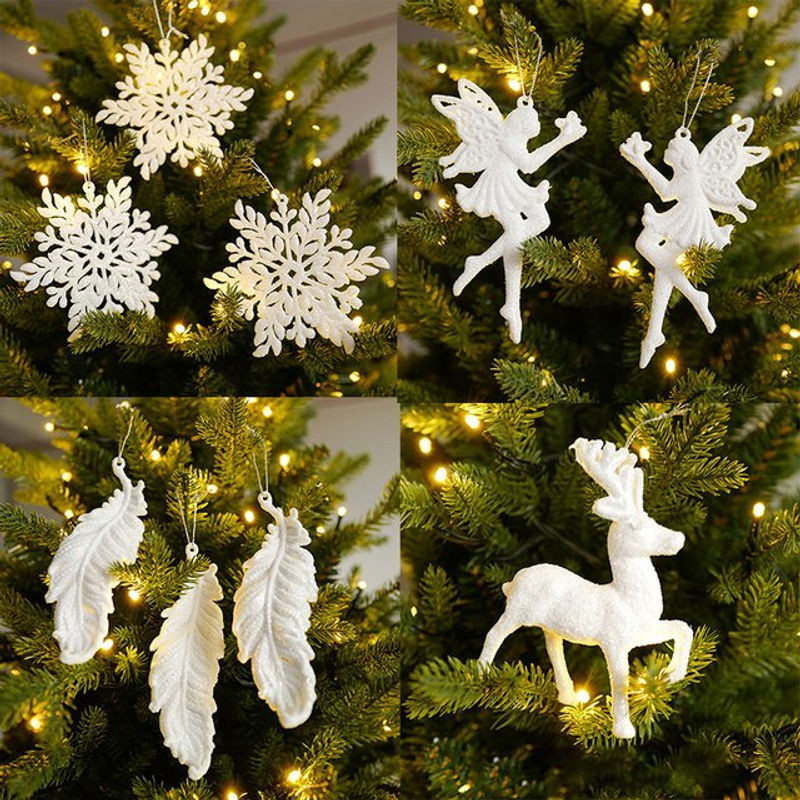 joy-enlife Weihnachtsbaum Hängeornamente in Weiß aus Kunststoff mit Schneeflocken, Engeln und Tieren im skandinavischen Design - Bild 1