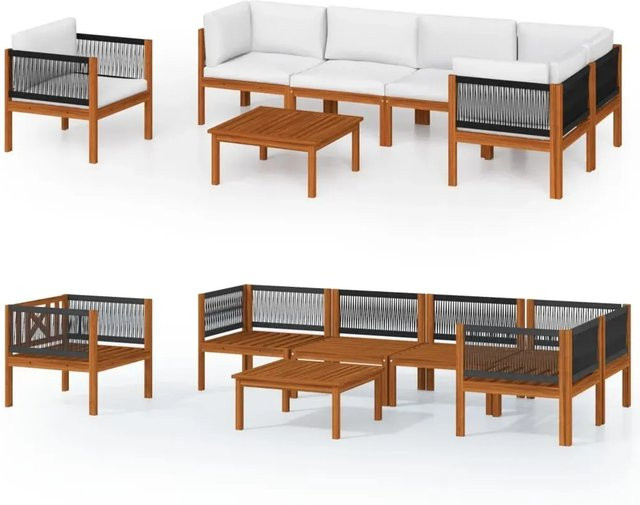 vidaXL 7-teiliges Garten-Lounge-Set aus Akazienholz mit Kissen in Beige und Weiß - Bild 1